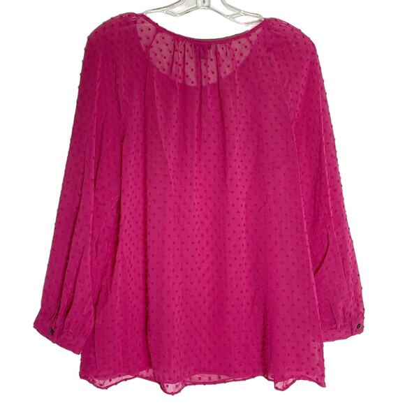 J. Crew Factory Dotted Keyhole Top in Magenta - Sheer Clip Dot Chiffon -M EUC - Picture 5 of 15